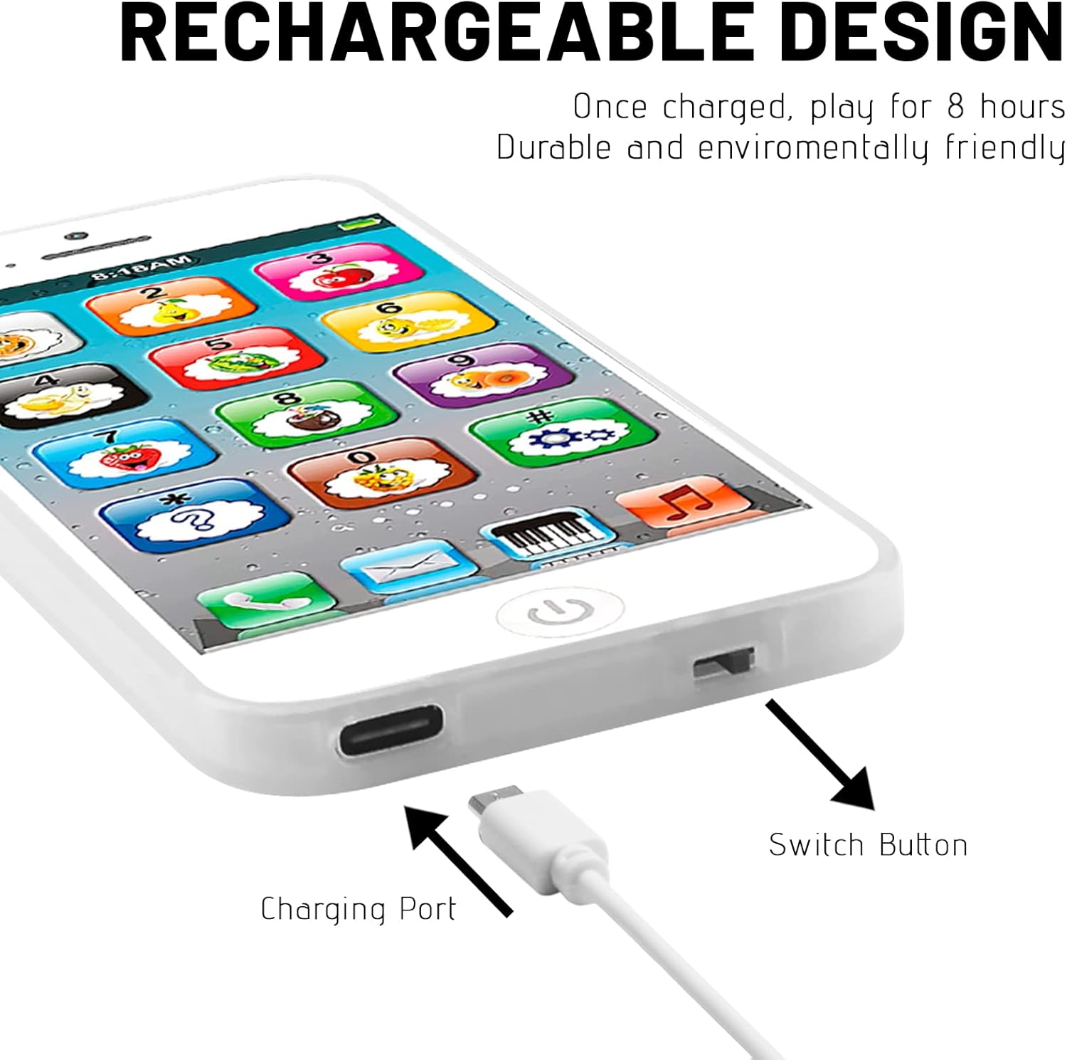 Toy Learning Play Cell Phone with 8 Functions and Dazzling Lights Interactive Toy for Toddler Baby Kids Boys Girls