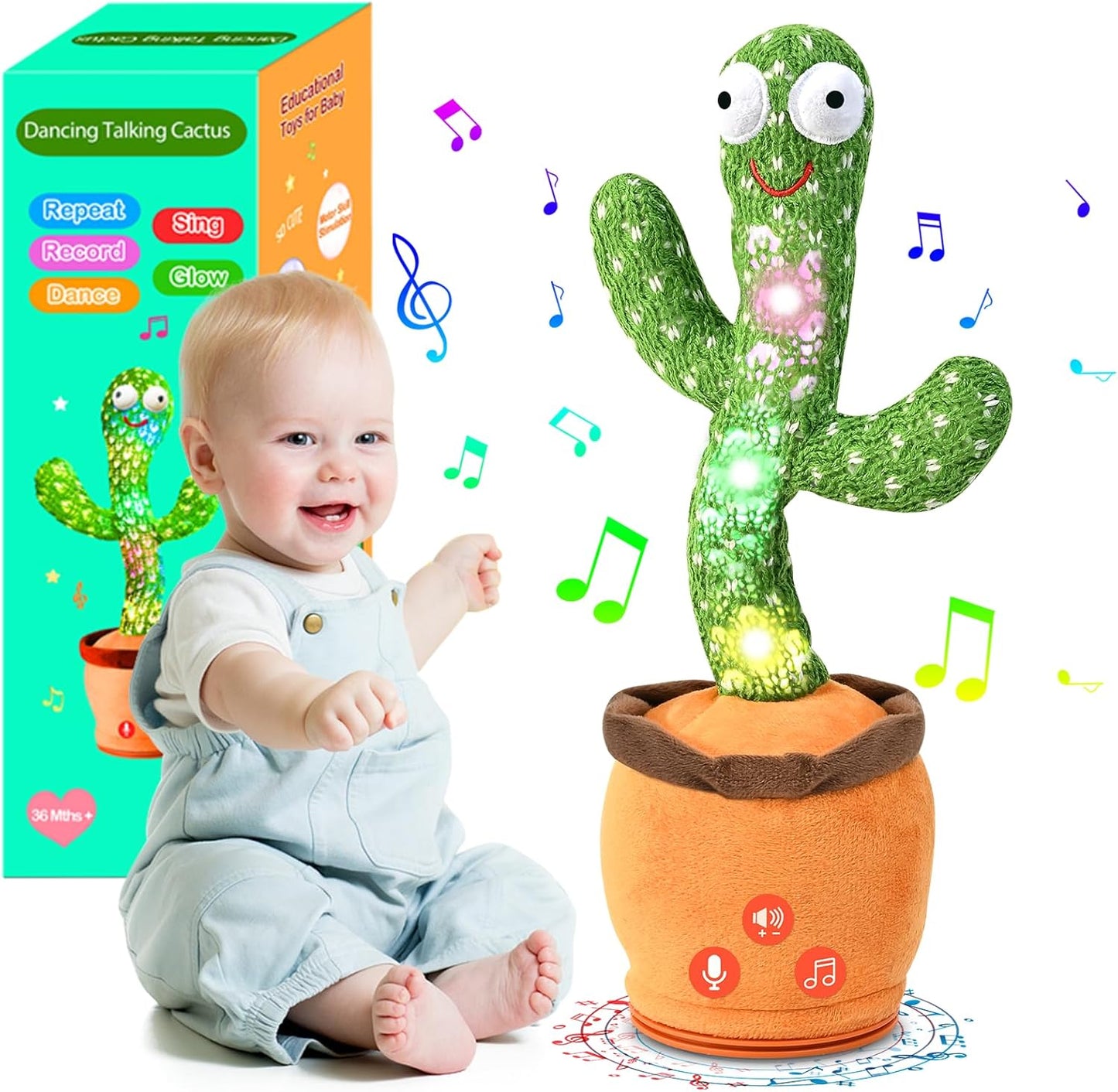 Dancing Talking Cactus Toy for Baby Toddler, Boys Girls Gifts Singing Mimicking Recording Repeating What You Say Baby Toys with 120 English Songs (Adjustable Volume)